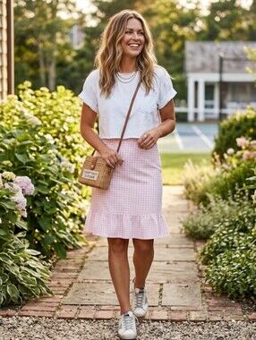Draper James Women Pink-White Tiered Skirt size 16 NWT